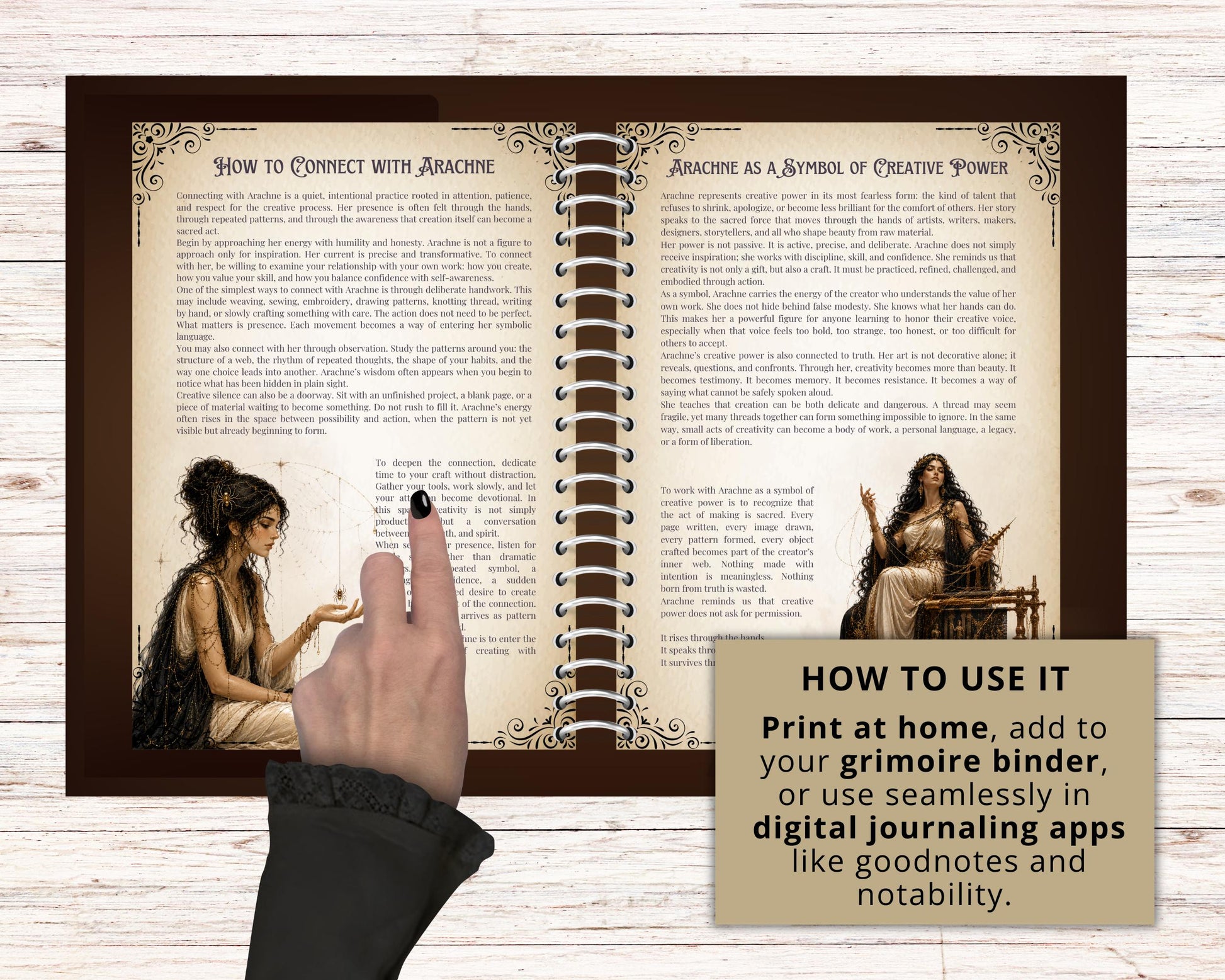 Arachne Grimoire Pages Printable PDF | Greek Mythology Book of Shadows | Witch Journal | Arachne Guide