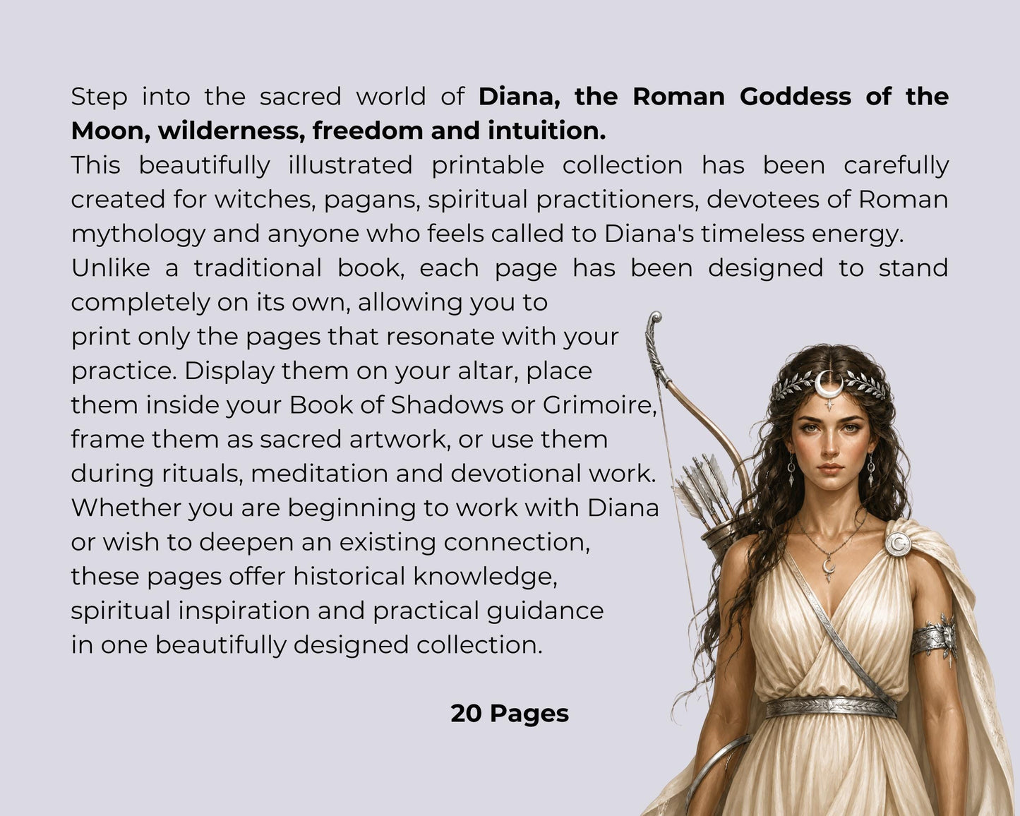 Diana Grimoire Printable PDF | Roman Goddess Book of Shadows | Rituals & Correspondences