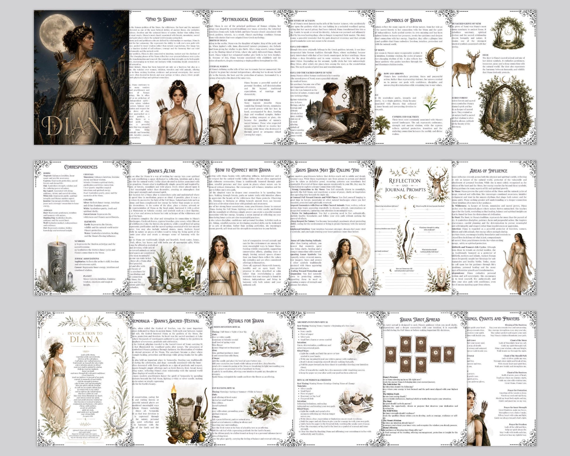 Diana Grimoire Printable PDF | Roman Goddess Book of Shadows | Rituals & Correspondences