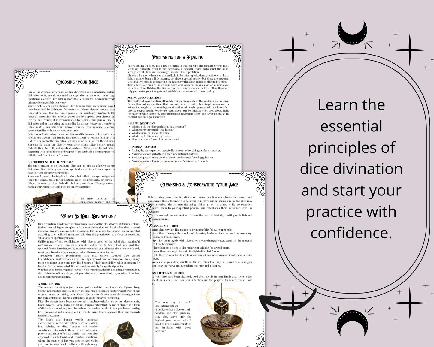 Dice Divination Guide PDF, Cleromancy Printable Grimoire, Dice Reading Spreads & Journal