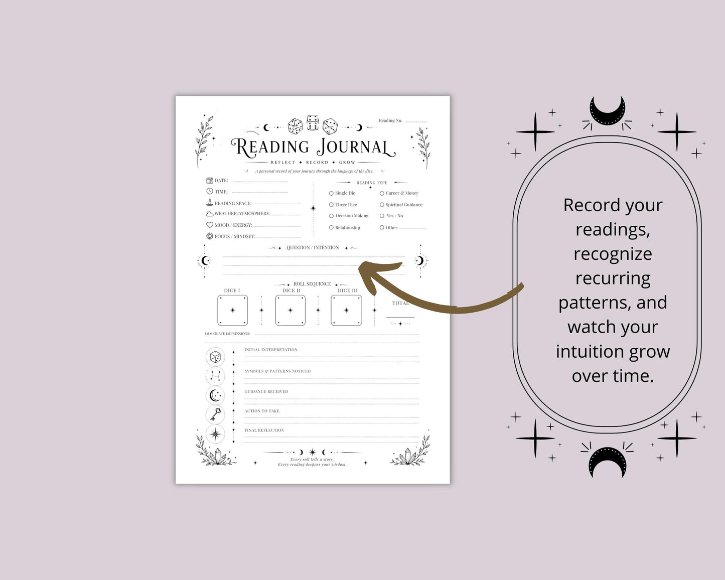 Dice Divination Guide PDF, Cleromancy Printable Grimoire, Dice Reading Spreads & Journal