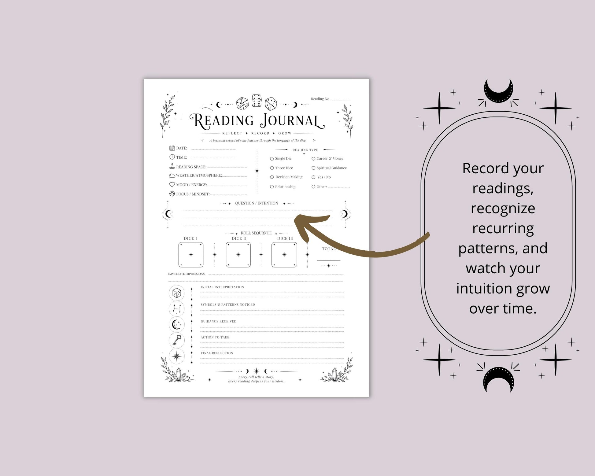 Dice Divination Guide PDF, Cleromancy Printable Grimoire, Dice Reading Spreads & Journal