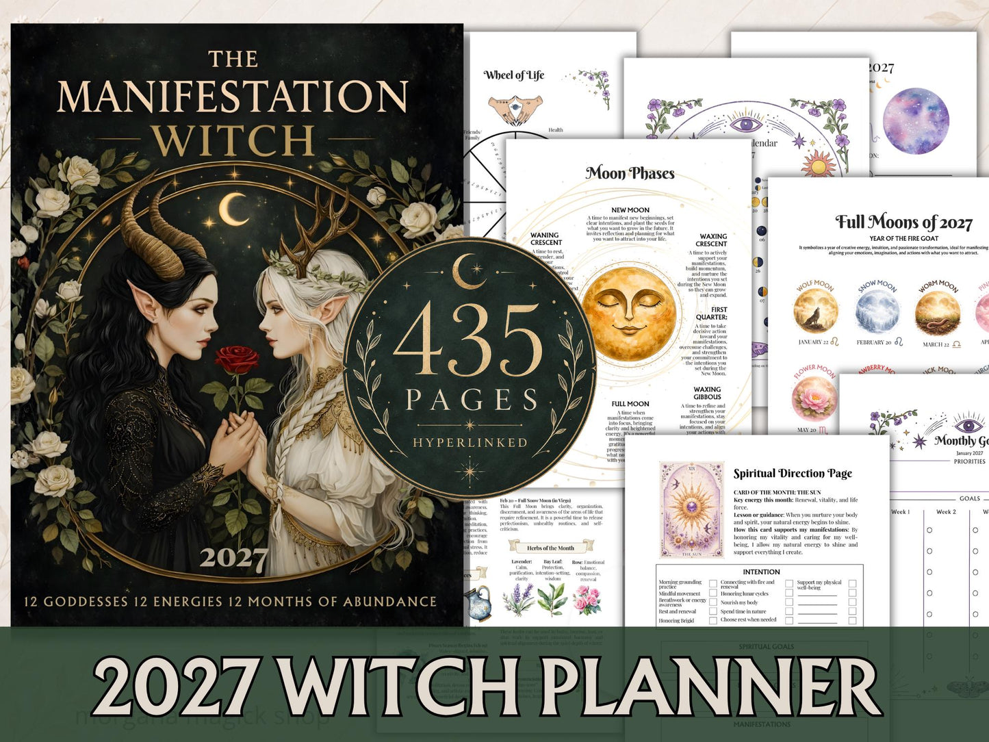 2027 Witch Planner | Manifestation Witch Planner | Hyperlinked Digital Planner, Moon Phases, Goddesses, Tarot, Astrology & Habit Trackers