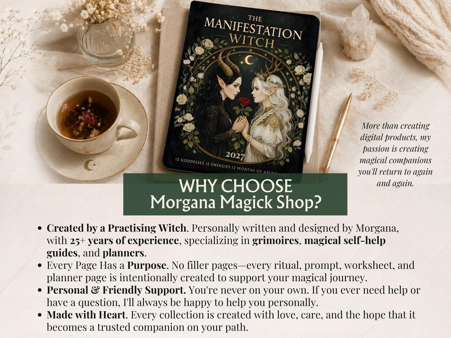 2027 Witch Planner | Manifestation Witch Planner | Hyperlinked Digital Planner, Moon Phases, Goddesses, Tarot, Astrology & Habit Trackers