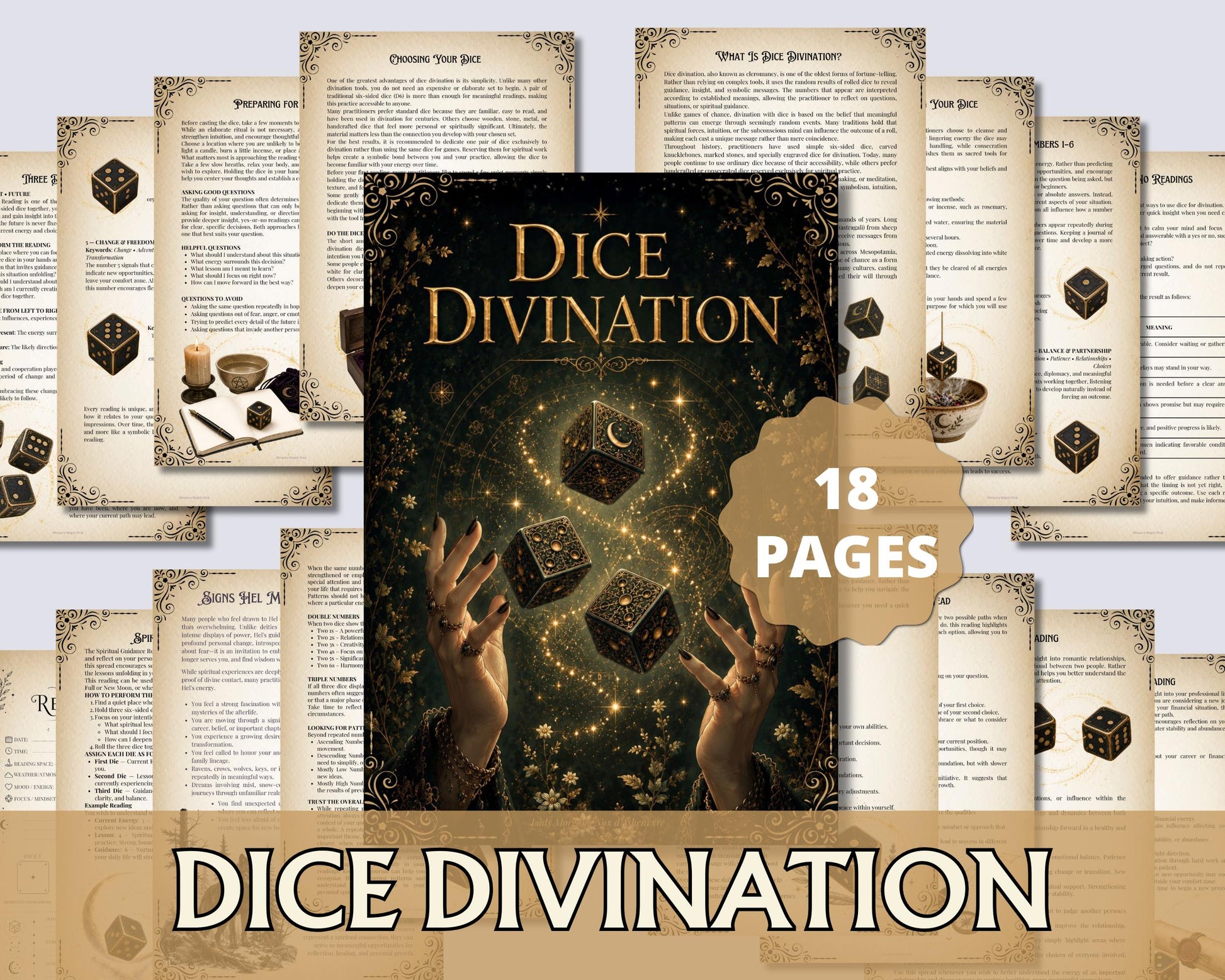 Dice Divination Guide PDF, Cleromancy Printable Grimoire, Dice Reading Spreads & Journal