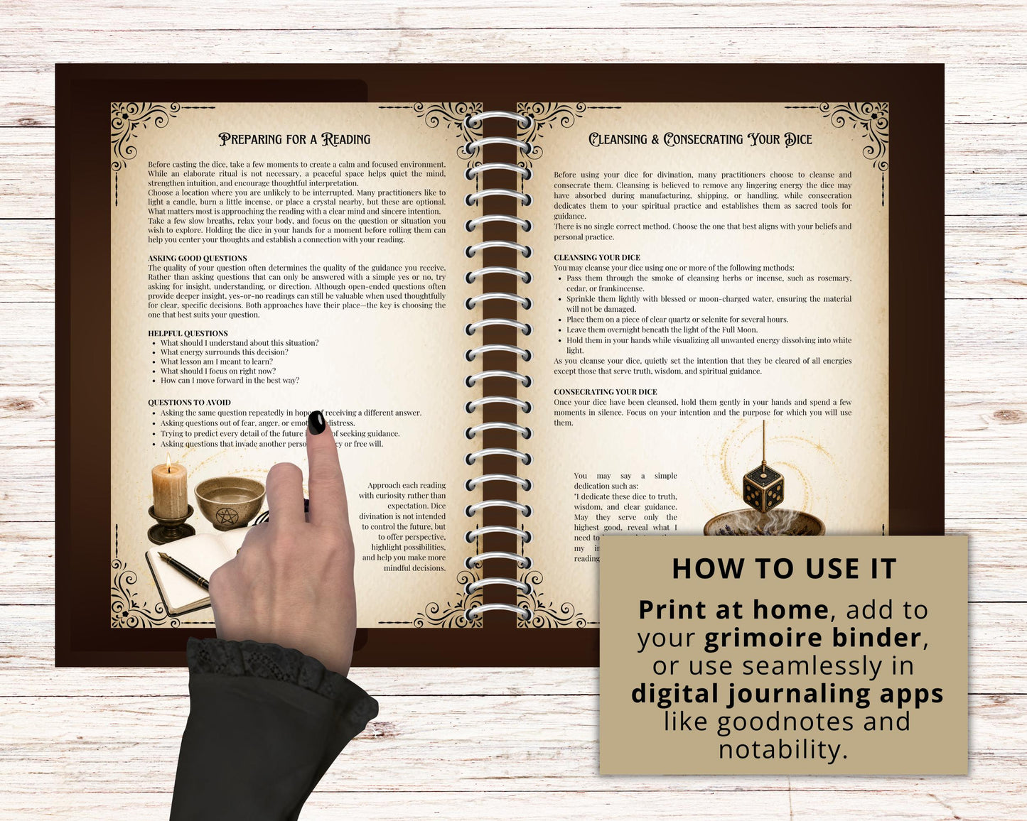 Dice Divination Guide PDF, Cleromancy Printable Grimoire, Dice Reading Spreads & Journal