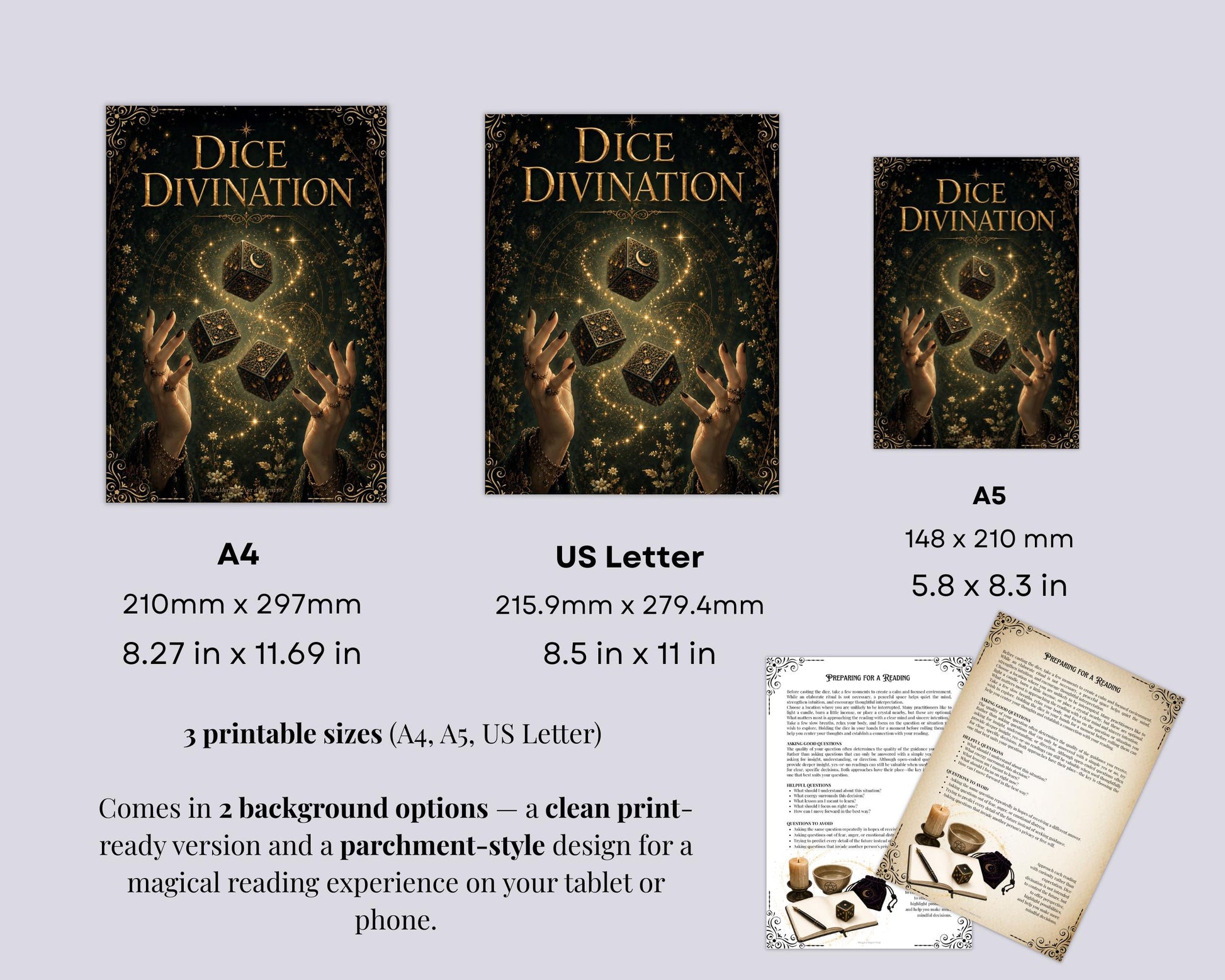 Dice Divination Guide PDF, Cleromancy Printable Grimoire, Dice Reading Spreads & Journal