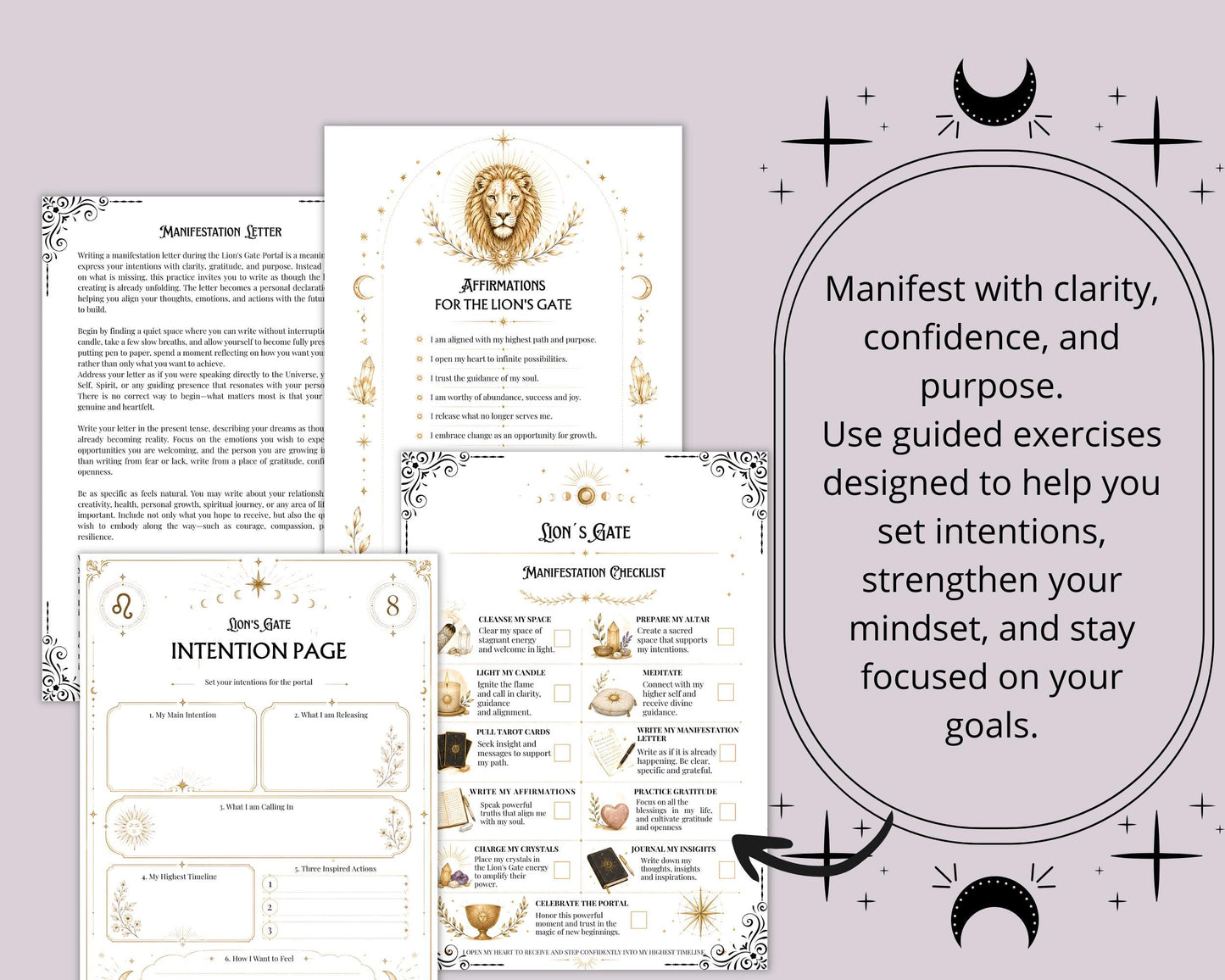 Lion's Gate Portal Guide | Printable Grimoire PDF | Lion's Gate Rituals, Meditation, Tarot Spread, Journal & Manifestation