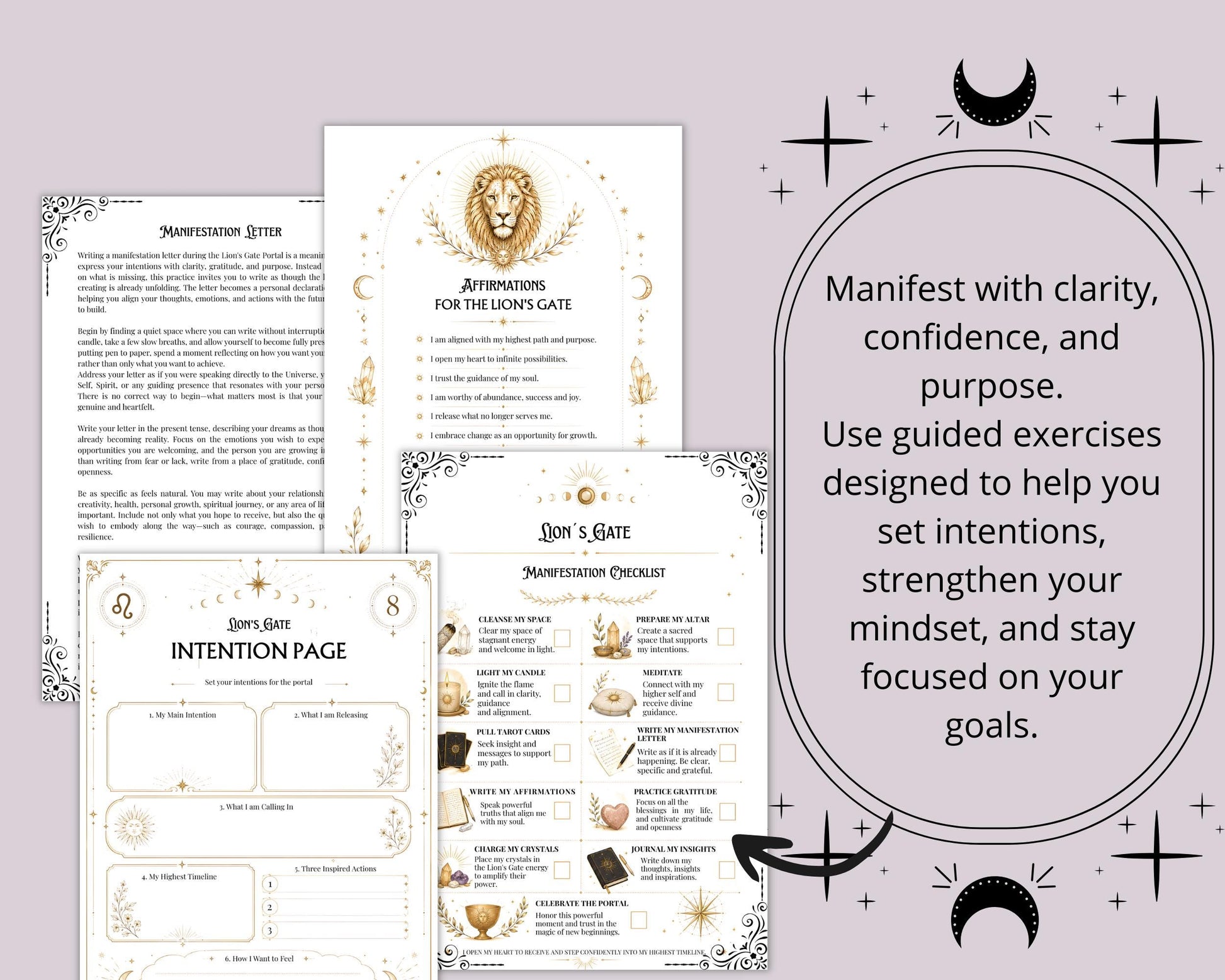 Lion's Gate Portal Guide | Printable Grimoire PDF | Lion's Gate Rituals, Meditation, Tarot Spread, Journal & Manifestation
