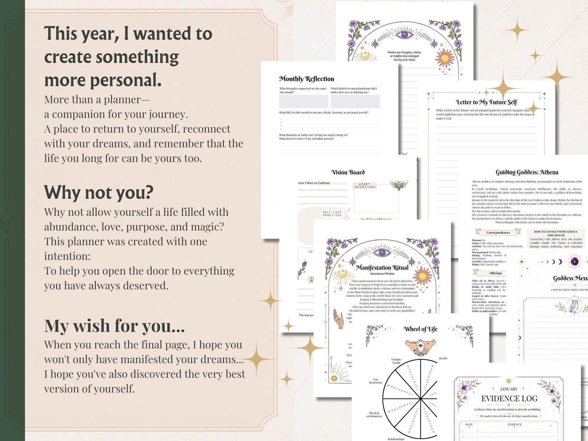 2027 Witch Planner | Manifestation Witch Planner | Hyperlinked Digital Planner, Moon Phases, Goddesses, Tarot, Astrology & Habit Trackers