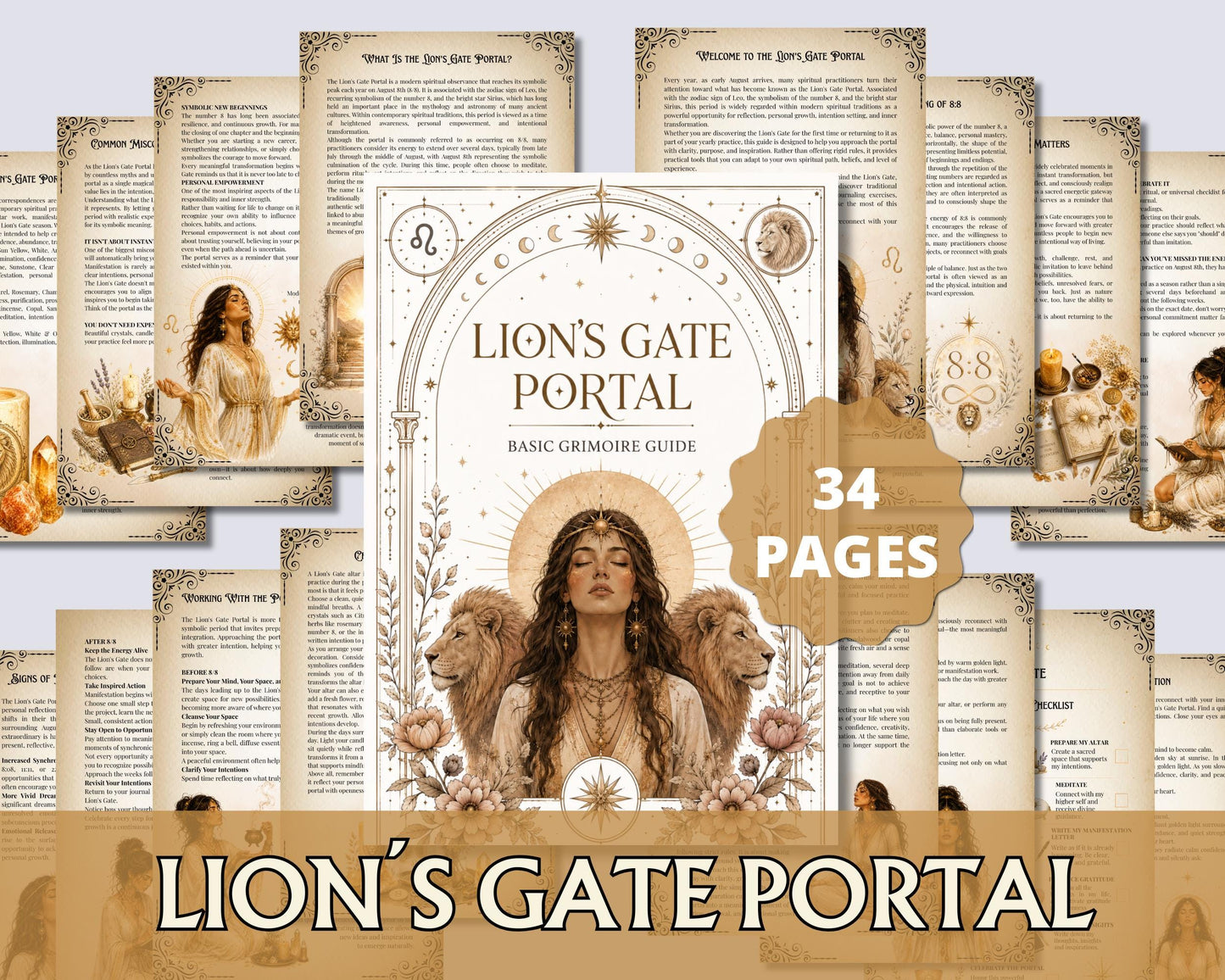 Lion's Gate Portal Guide | Printable Grimoire PDF | Lion's Gate Rituals, Meditation, Tarot Spread, Journal & Manifestation