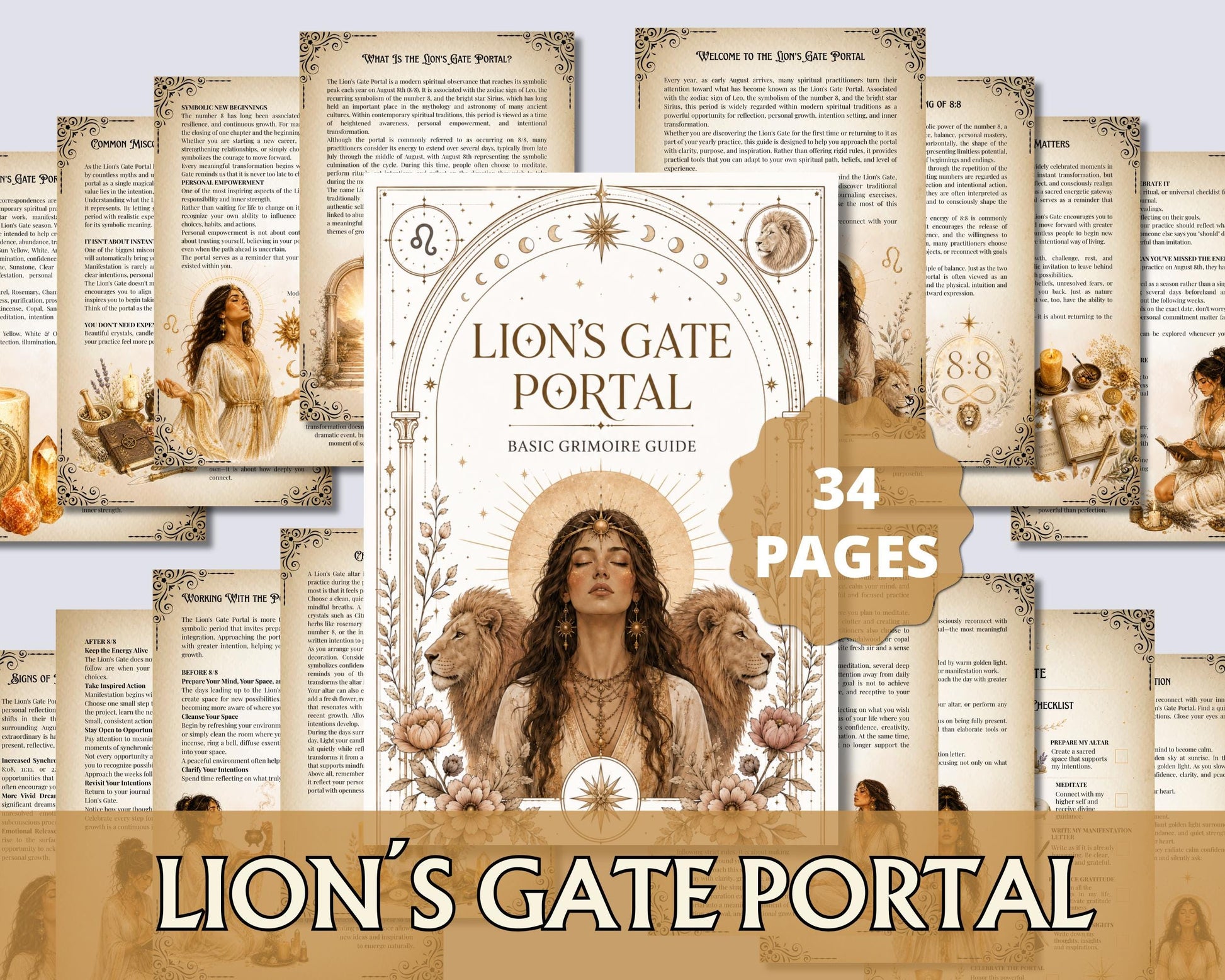 Lion's Gate Portal Guide | Printable Grimoire PDF | Lion's Gate Rituals, Meditation, Tarot Spread, Journal & Manifestation