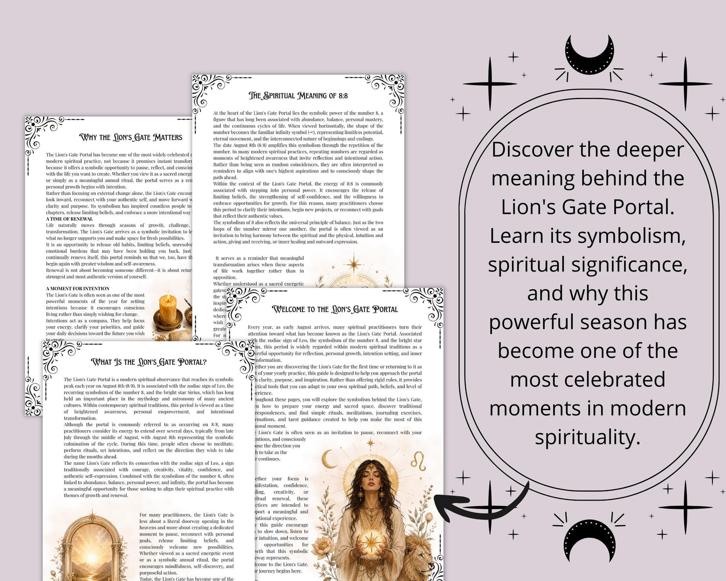 Lion's Gate Portal Guide | Printable Grimoire PDF | Lion's Gate Rituals, Meditation, Tarot Spread, Journal & Manifestation