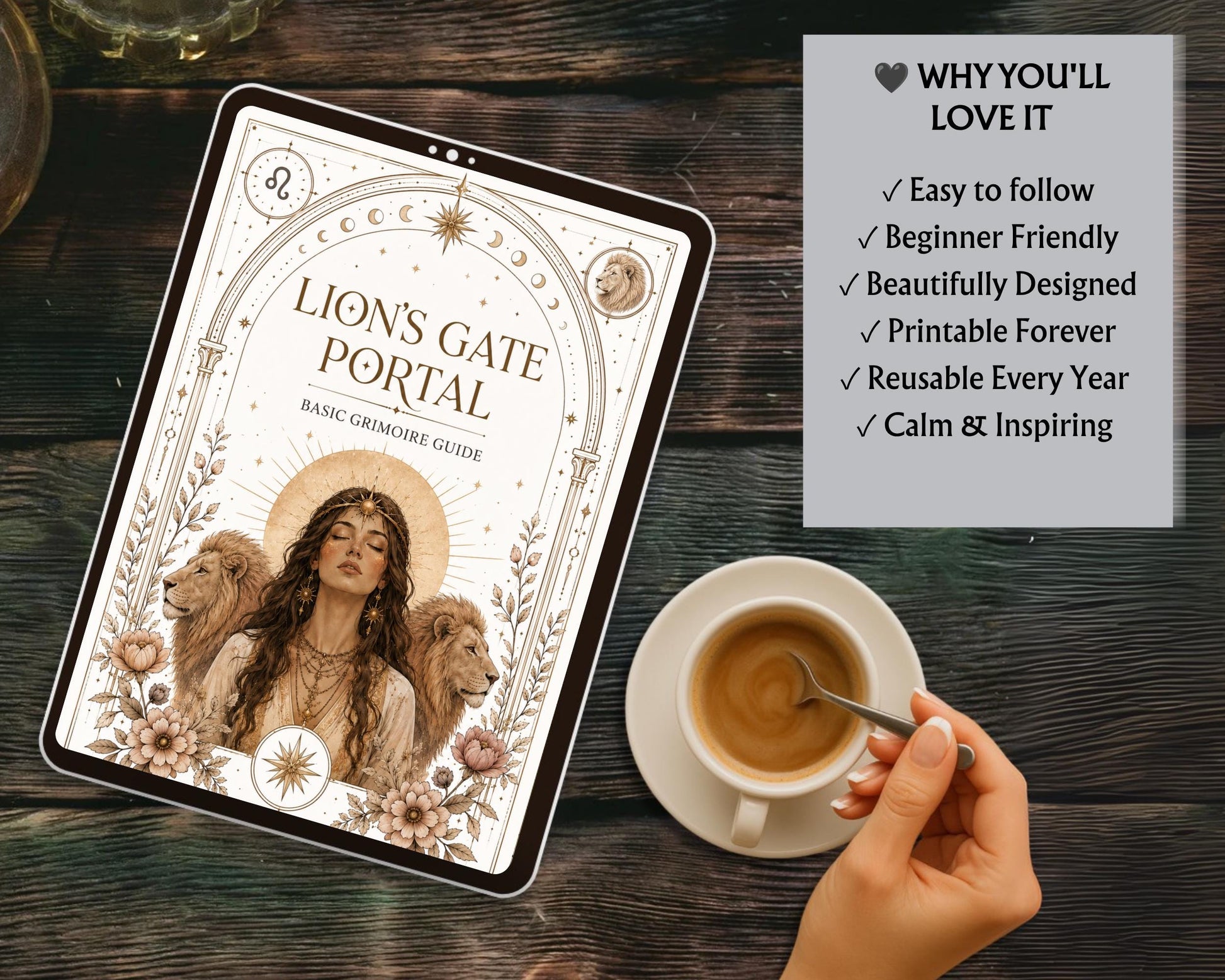 Lion's Gate Portal Guide | Printable Grimoire PDF | Lion's Gate Rituals, Meditation, Tarot Spread, Journal & Manifestation