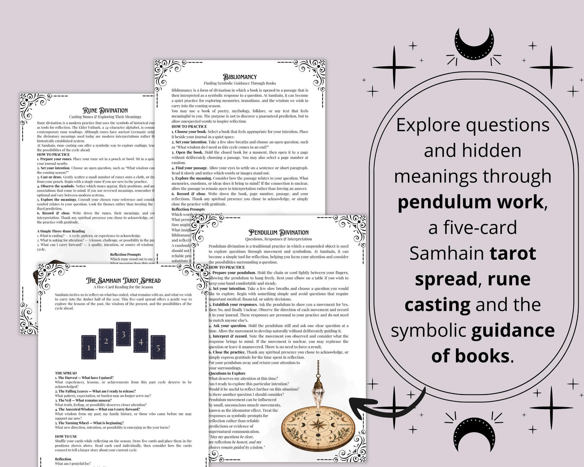 Samhain Divination Grimoire Pages | Book of Shadows Printable | Witchcraft PDF | Tarot, Scrying & Runes