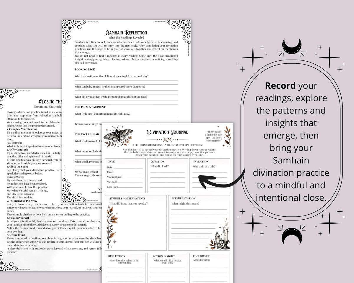 Samhain Divination Grimoire Pages | Book of Shadows Printable | Witchcraft PDF | Tarot, Scrying & Runes
