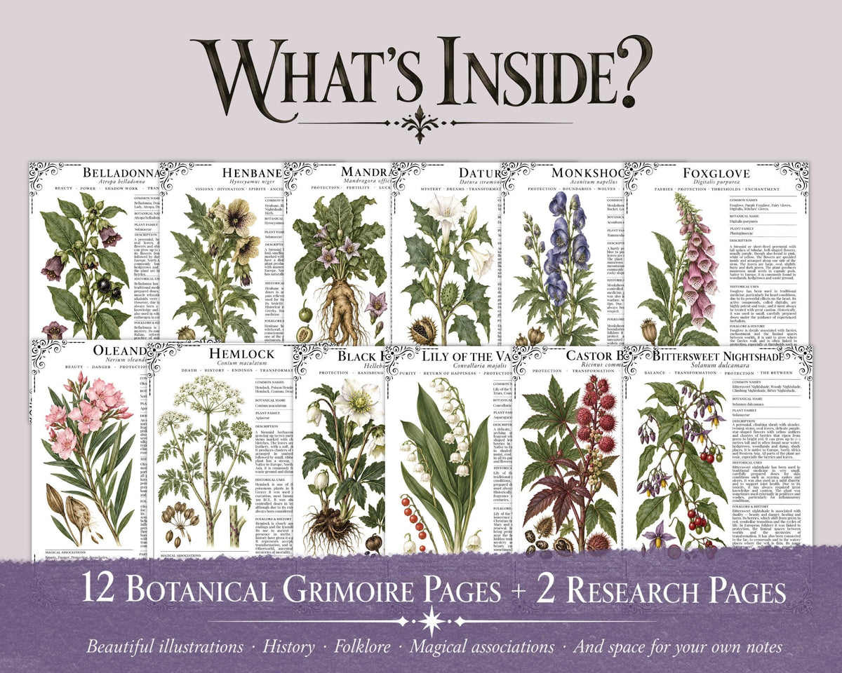 Poison Garden Grimoire Pages, Witchcraft Botanical Printable, Book of Shadows