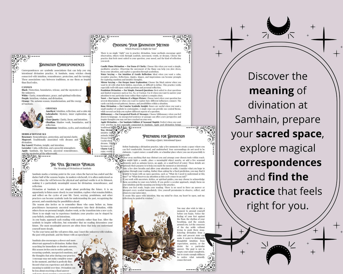 Samhain Divination Grimoire Pages | Book of Shadows Printable | Witchcraft PDF | Tarot, Scrying & Runes