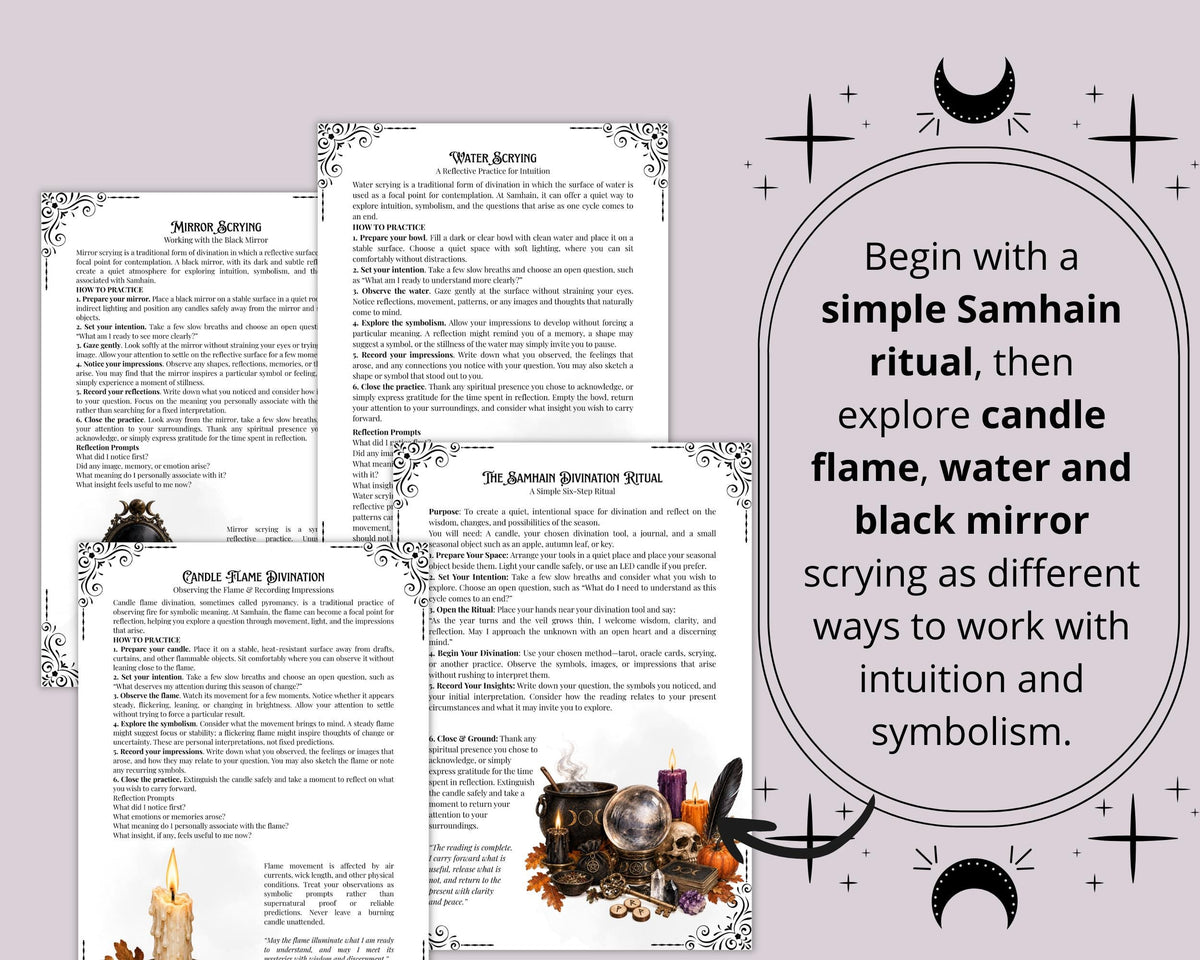 Samhain Divination Grimoire Pages | Book of Shadows Printable | Witchcraft PDF | Tarot, Scrying & Runes