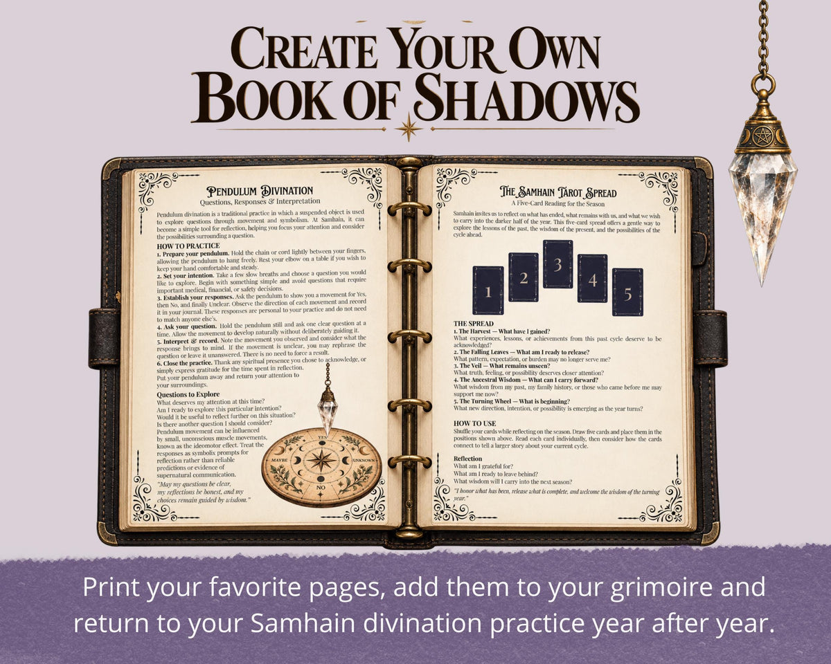 Samhain Divination Grimoire Pages | Book of Shadows Printable | Witchcraft PDF | Tarot, Scrying & Runes