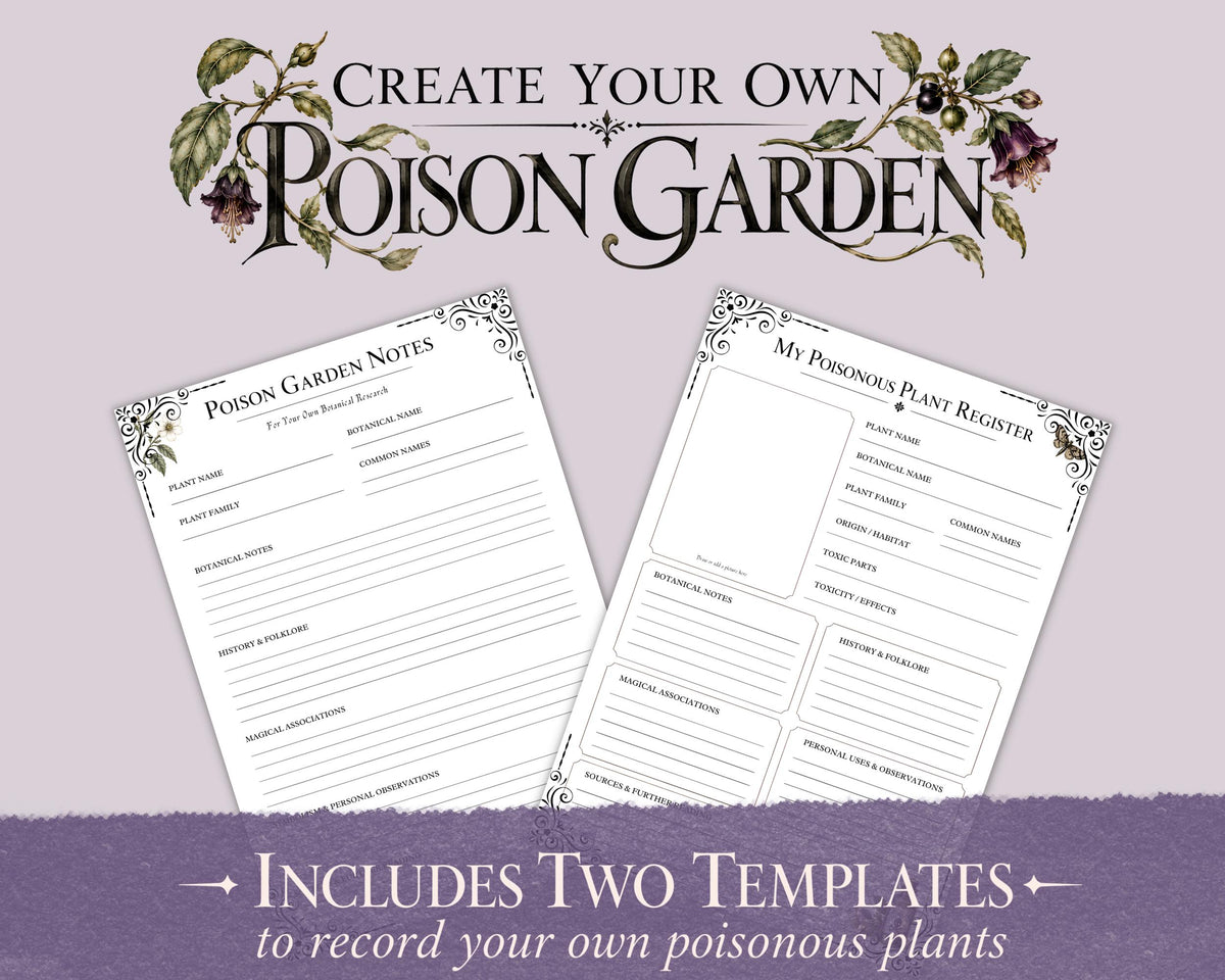 Poison Garden Grimoire Pages, Witchcraft Botanical Printable, Book of Shadows