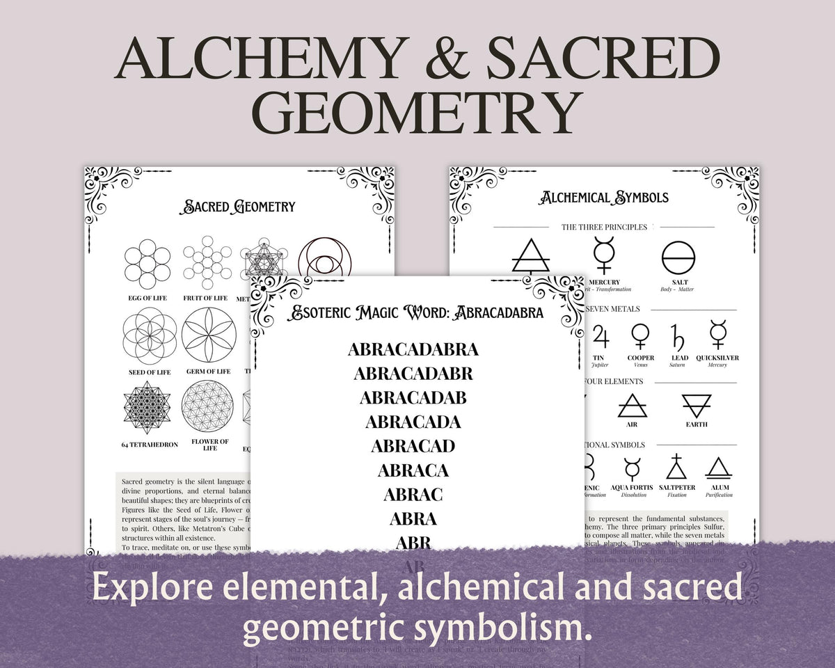 Witchcraft Symbols Printable Grimoire Pages, Magical Alphabets & Occult Glyphs, Book of Shadows PDF