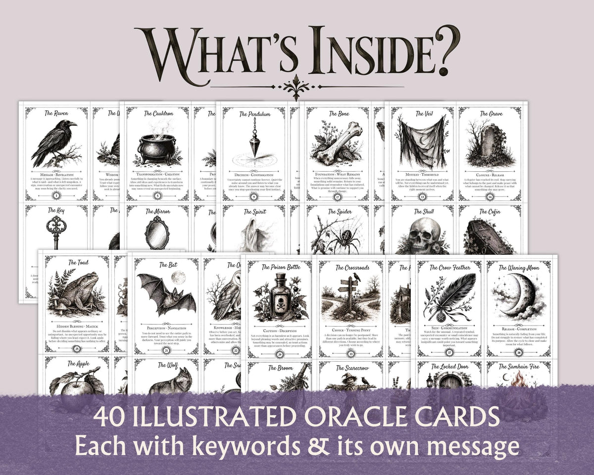 Samhain Oracle Cards Printable, 40 Card Divination Deck, Witchcraft PDF, Halloween Oracle