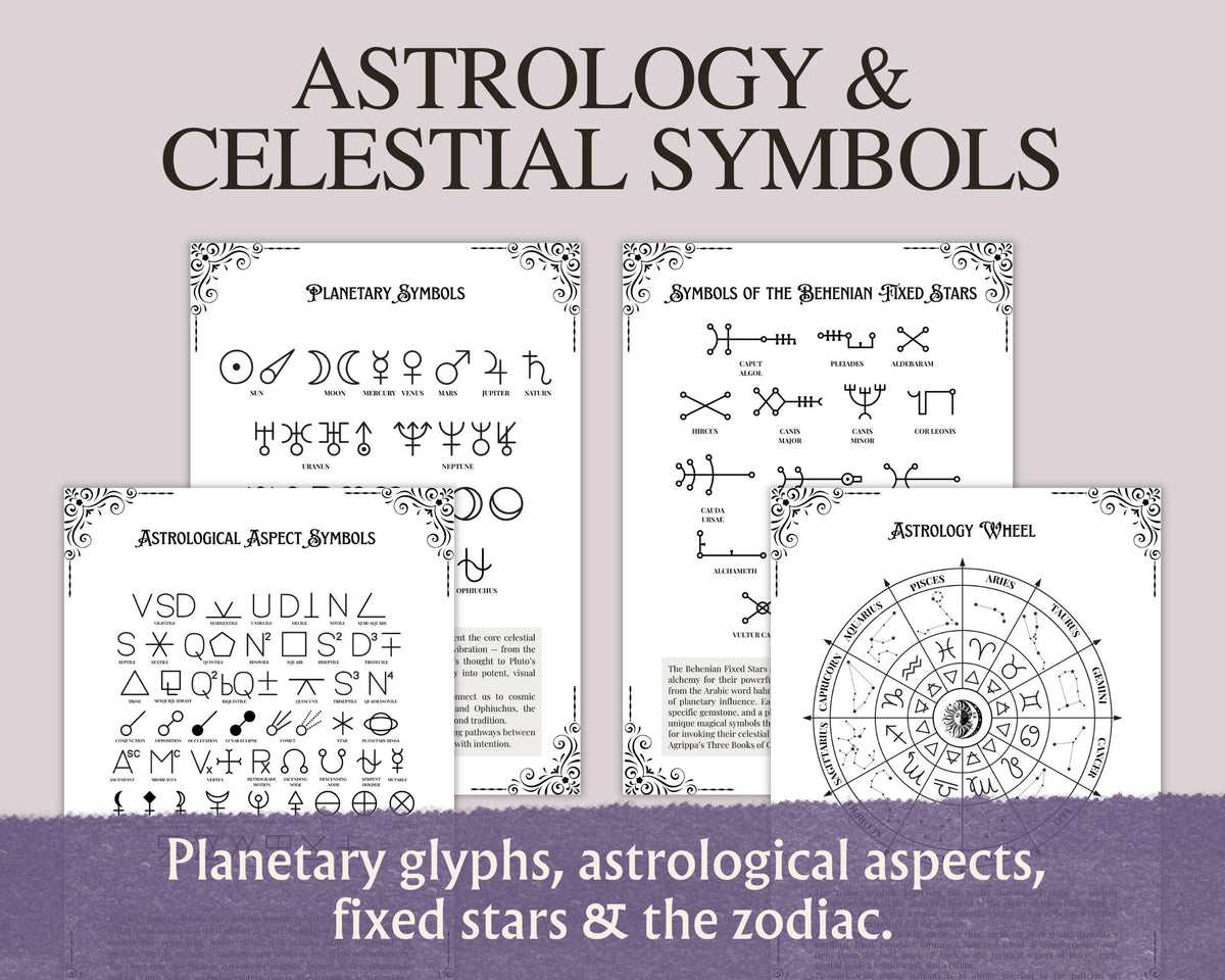 Witchcraft Symbols Printable Grimoire Pages, Magical Alphabets & Occult Glyphs, Book of Shadows PDF