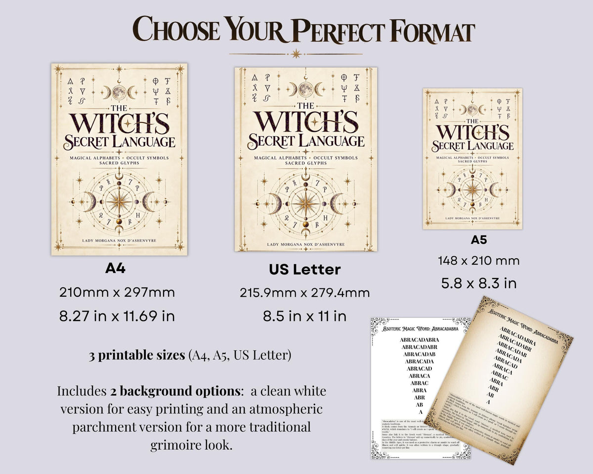 Witchcraft Symbols Printable Grimoire Pages, Magical Alphabets & Occult Glyphs, Book of Shadows PDF