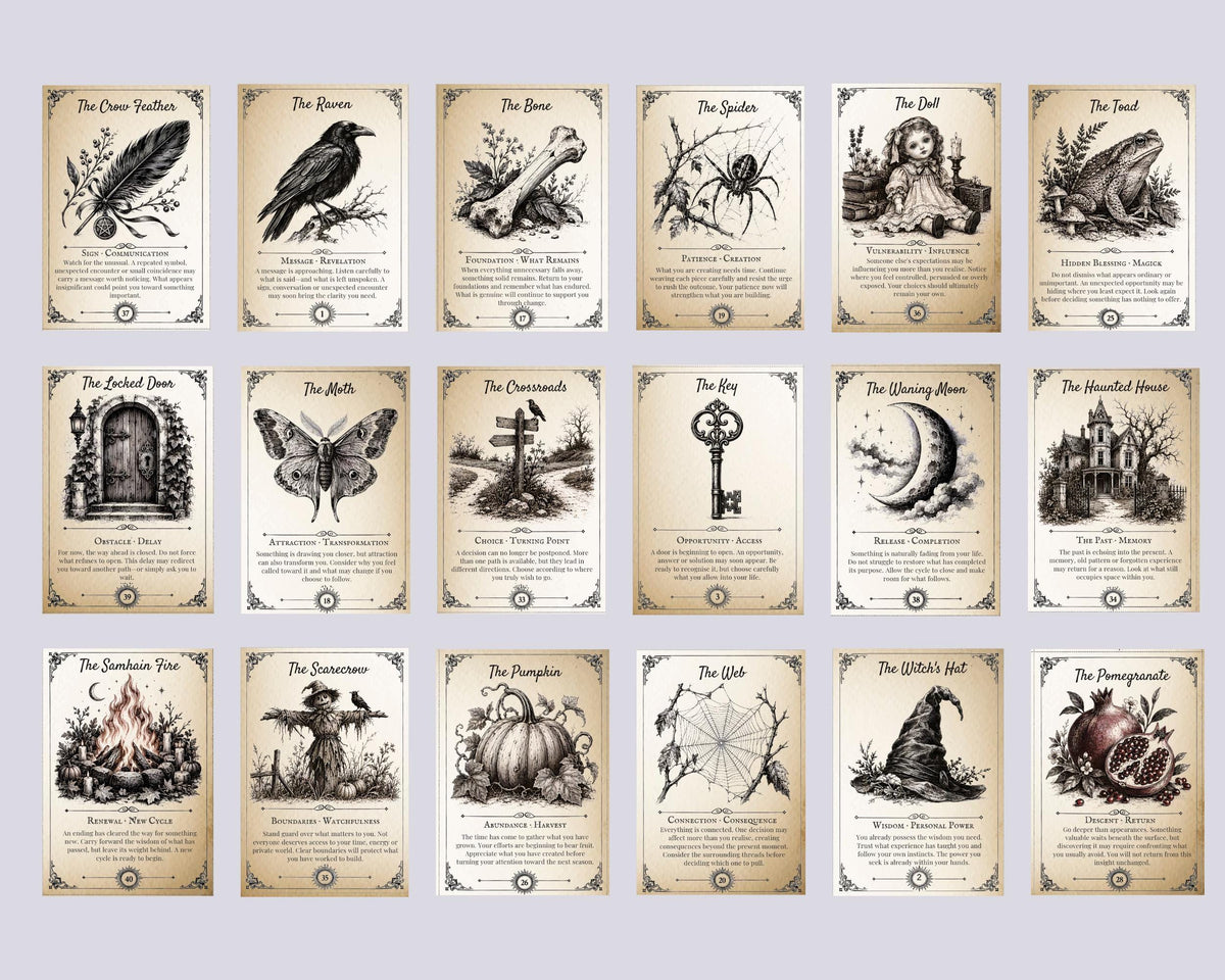 Samhain Oracle Cards Printable, 40 Card Divination Deck, Witchcraft PDF, Halloween Oracle