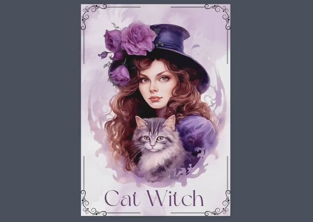 Cat Witch. Beautiful pages for your Grimoire. Printable.