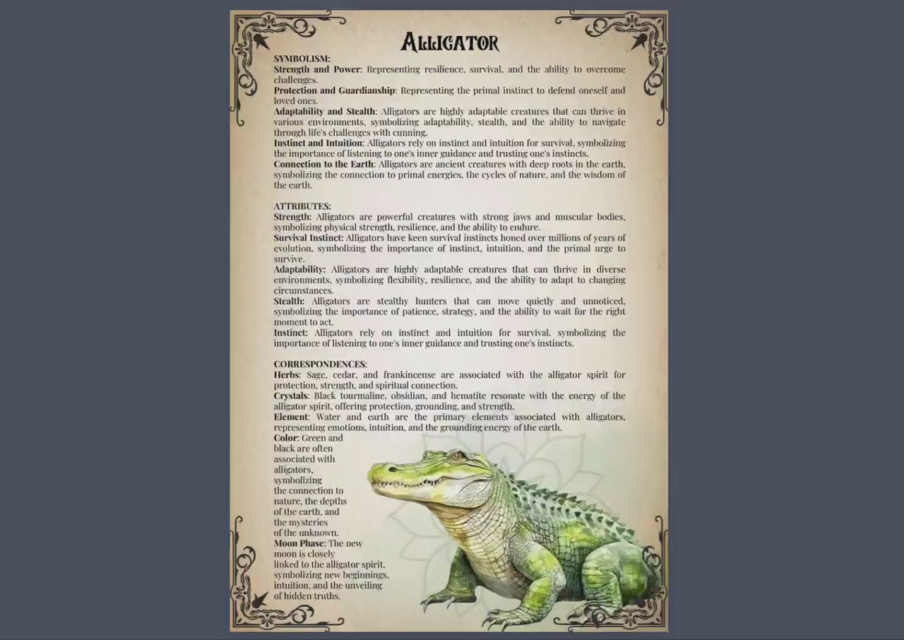 The Ultimate Guide To Spirit Animals. 72 pages. 62 animals. Beautiful grimoire pages. Printable.