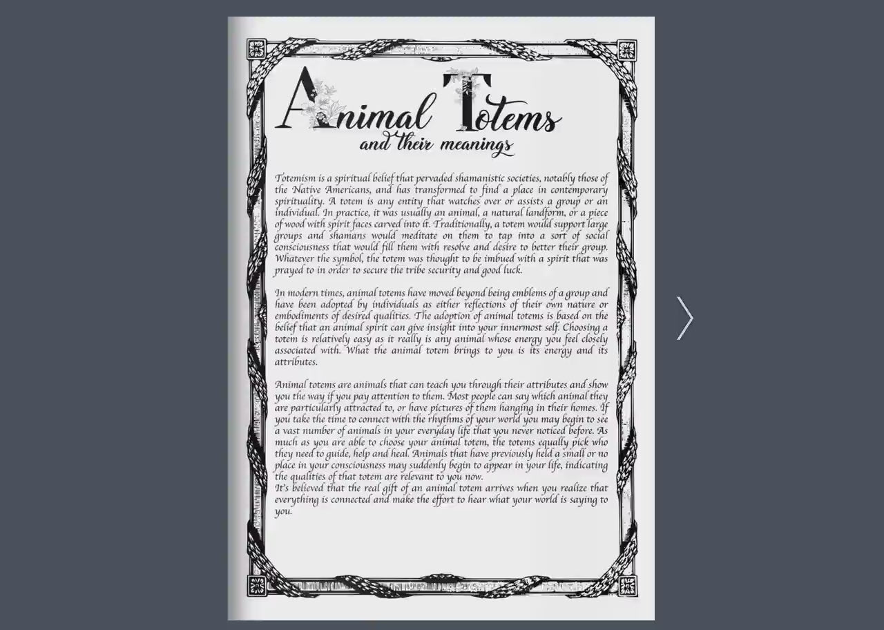 Animal Totem, Spirit Totem Animal Meanings, Grimoire Book of Shadows Pages