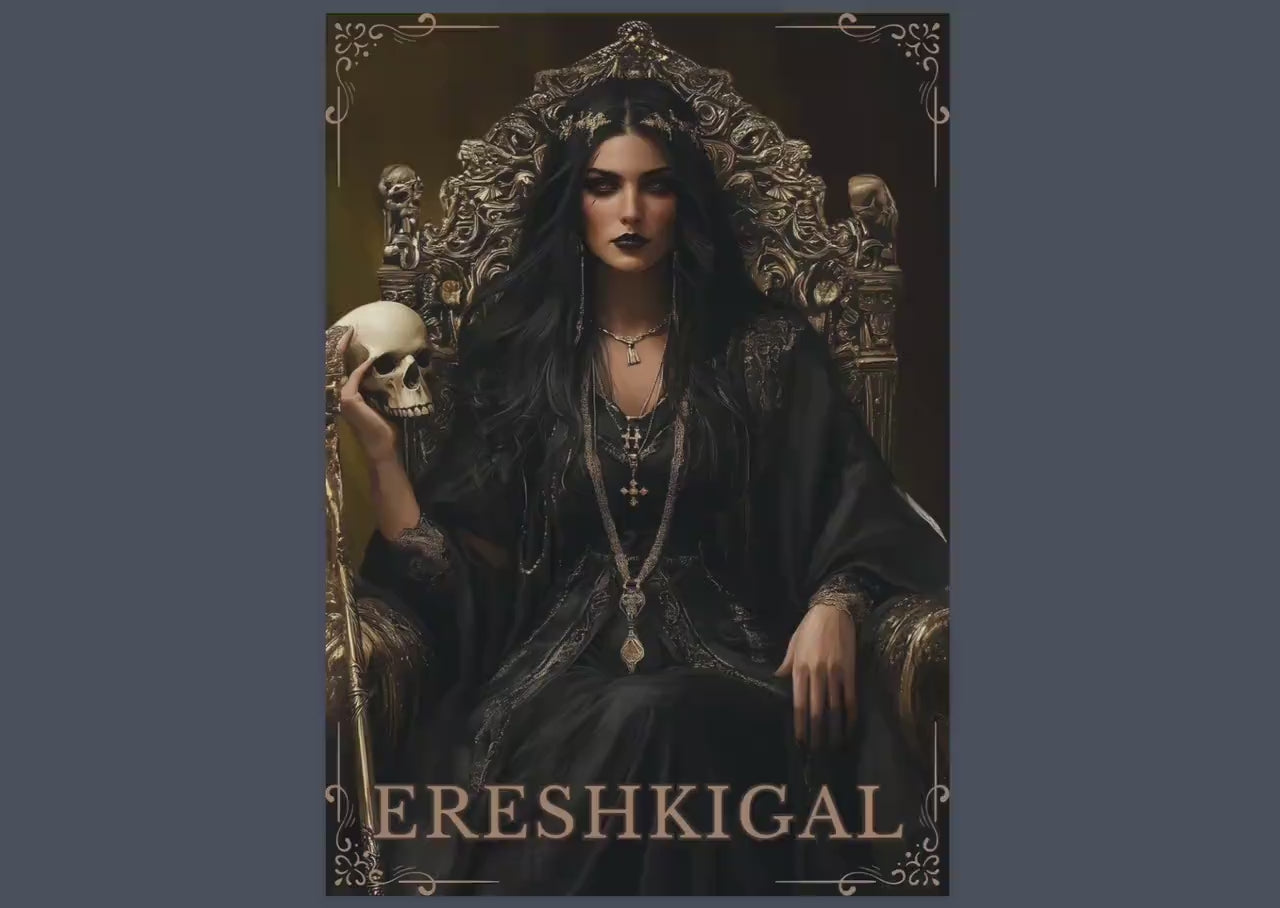 Ereshkigal, the powerful Mesopotamian goddess of the underworld. Beautiful pages for your Grimoire or Book of shadows. Printable.