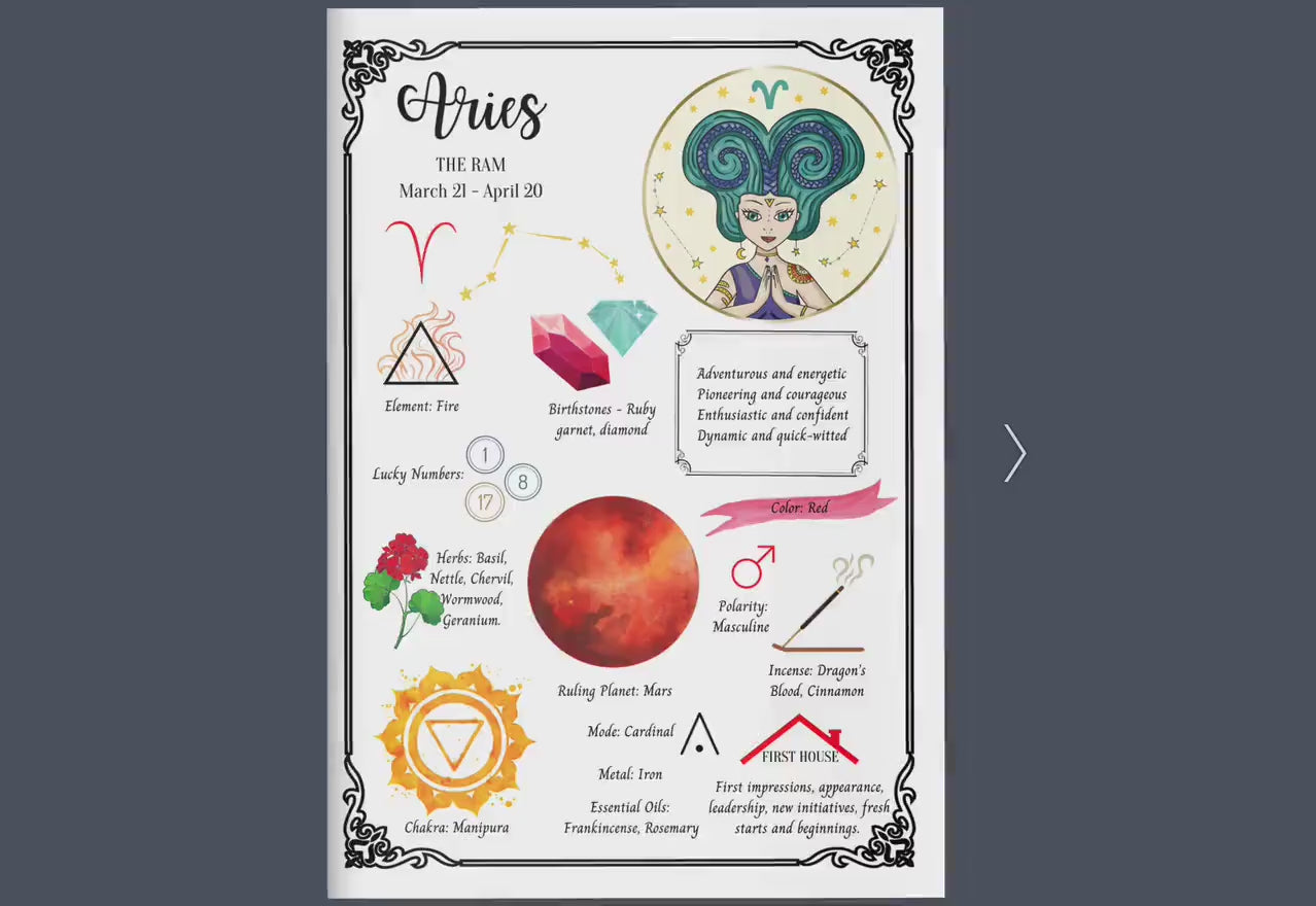 12 ZODIAC BIRTH SIGNS | 12 Printable Grimoire Pages | Zodiac Correspondences | Zodiac Personality | Zodiac Dates | Birth Sign Meanings