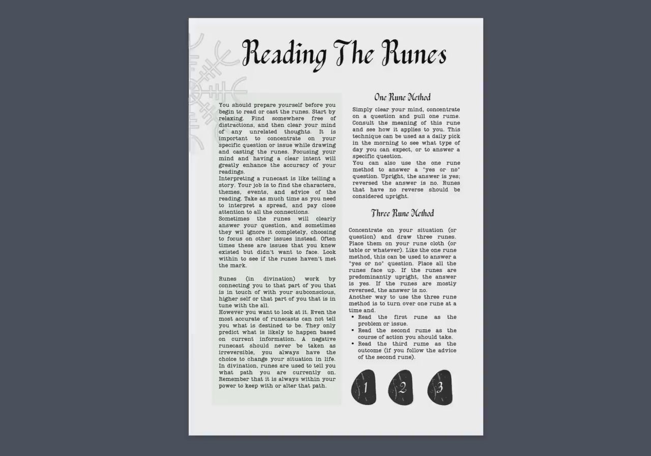 Runes and Rune Stones Cheat Sheet, Printable Grimoire Pages, Book Of shadows pages