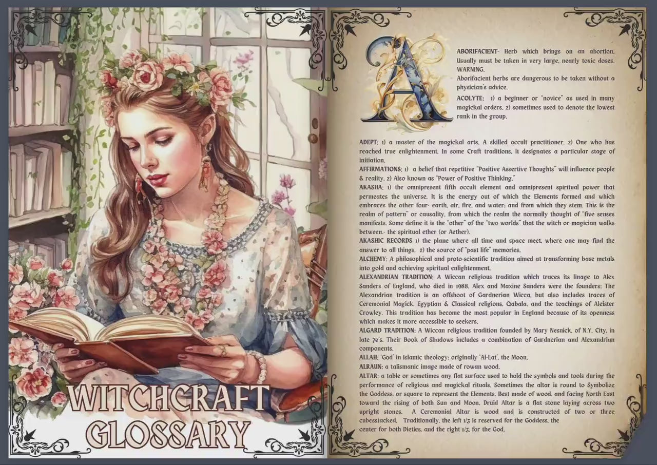 Witchcraft Glossary. +450 terms. Grimoire pages. Printable.