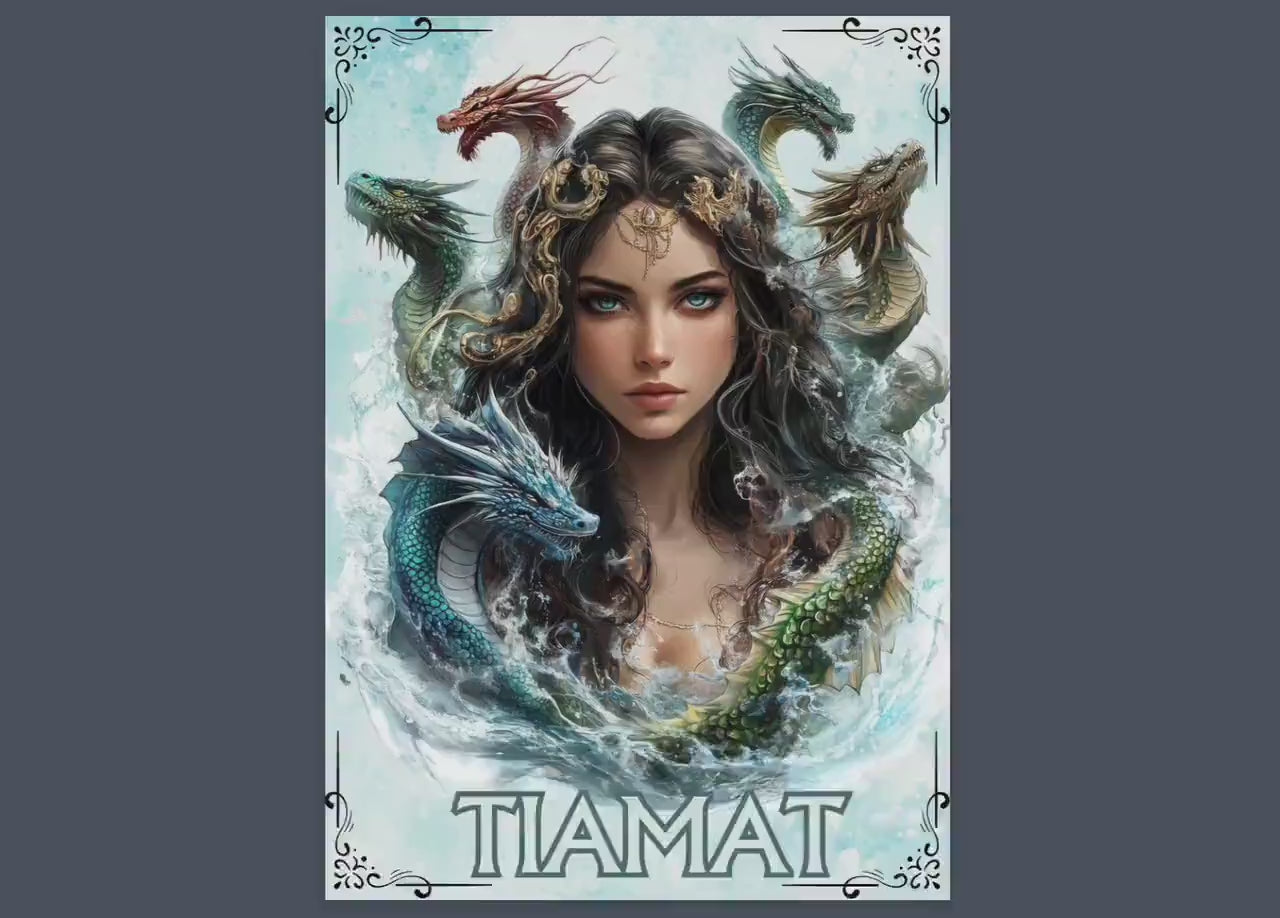Tiamat, the primordial goddess of the salt sea. Mesopotamian Mythology. Beautiful pages for you Grimoire or Book Of Shadows. Printable.